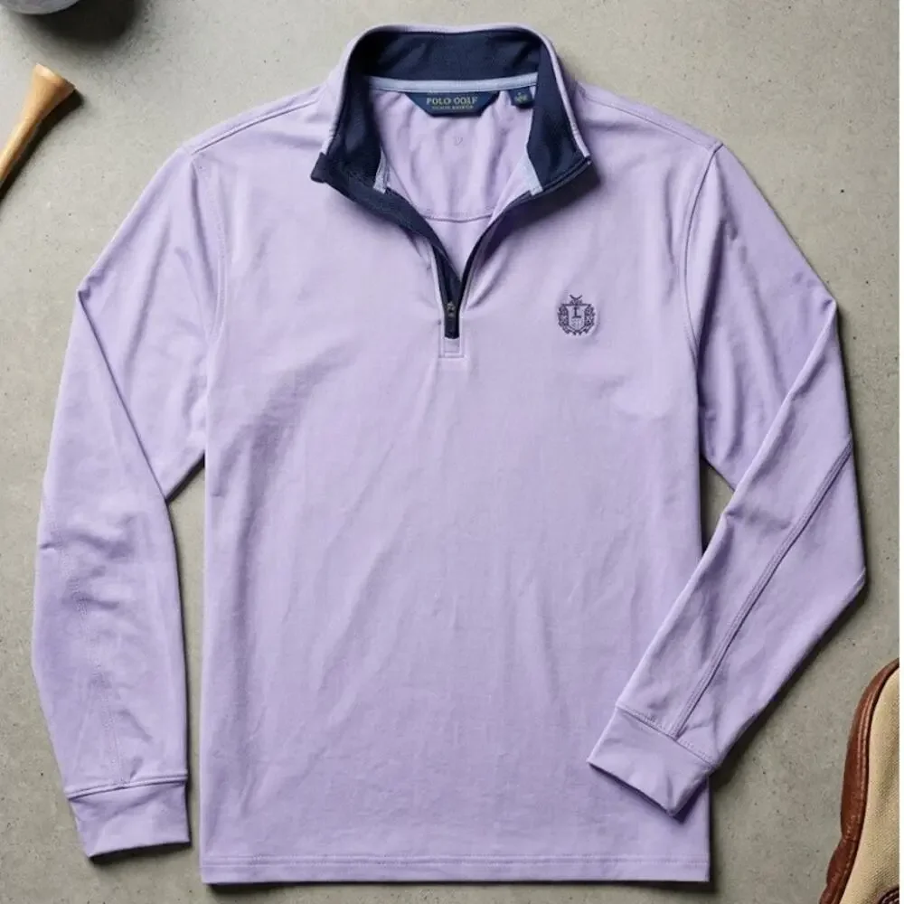 Polo Golf Ralph Lauren Mens Large Quarter Zip Pullover Purple Wicking Crest Logo